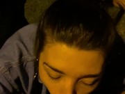 Hot brunette sucks friend's dick outside car in public after party 14/16