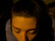 Hot brunette sucks friend's dick outside car in public after party 3/16