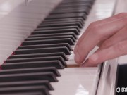 Tall Brunette Student Tempts Her Music Professor to Give Her A Lesson With His Big White Cock 1/16