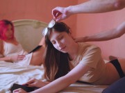 Two incredibly hot girls share a lucky guy cock in a homemade threesome - YourSofia 1/16