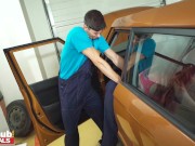FAKEhub - young red head with car trouble catches teens fucking in the garage before joining in 5/16