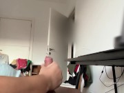 My mom caught my husband jerking and watching porn. She wanted to watch how he cum. 13/16