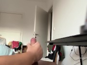 My mom caught my husband jerking and watching porn. She wanted to watch how he cum. 14/16