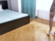 Horny Euro slut plays with her wet pussy in condo in Prague wearing her sexy nylons 1/16