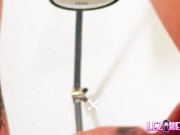 Cute brunette lesbian girlfriends play with their tongues and toys 1/16