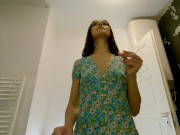 Sexy and horny petite skinny girl in a short summer dress shows legs and her panties but she also goes no panties and without 10/16