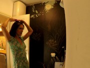 Sexy and horny petite skinny girl in a short summer dress shows legs and her panties but she also goes no panties and without 11/16