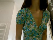 Sexy and horny petite skinny girl in a short summer dress shows legs and her panties but she also goes no panties and without 5/16