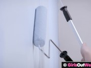 Busty MILF enjoys lesbian cunnilingus and anal rimming with small titted babe 2/16