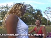 Two Girls Flash Their Tanned Natural Titties In Public 16/16