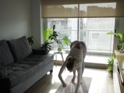 Petite babe gets fucked rough with her yoga pants half way down 1/16