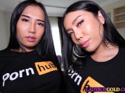 Two Asian shemale teens get together for a PornHub special threesome 8/16
