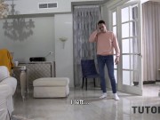 TUTOR4K. Mature geometry teacher services stud in front of her stepson 3/16