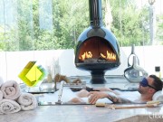 Petite Blonde Stepdaughter Braylin Bailey Seduces Her Step Dad in His Hot Tub for Some Fun 1/16