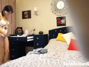 I filmed my hot stepsister in her bedroom changing into different outfits 8/16