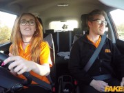 Fake Driving Instructor fucks his cute ginger teen student in the car and gives her a creampie 5/16