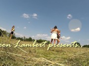 No Panties No Bra Girls Play Outdoors in the Wild to show Boobs and Pussy on a Summer Day 1/16