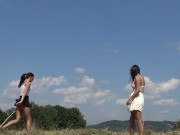 No Panties No Bra Girls Play Outdoors in the Wild to show Boobs and Pussy on a Summer Day 14/16