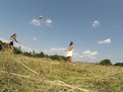 No Panties No Bra Girls Play Outdoors in the Wild to show Boobs and Pussy on a Summer Day 2/16