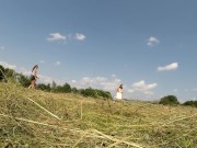No Panties No Bra Girls Play Outdoors in the Wild to show Boobs and Pussy on a Summer Day 5/16