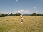 No Panties No Bra Girls Play Outdoors in the Wild to show Boobs and Pussy on a Summer Day 9/16