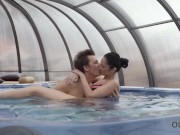 OLD4K. Brunette practices bonking with older man in all poses by pool 1/16